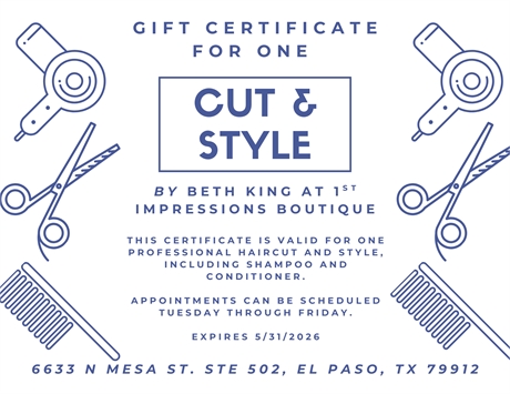 Cut & Style Service, Beth at 1st Impressions Boutique, El Paso