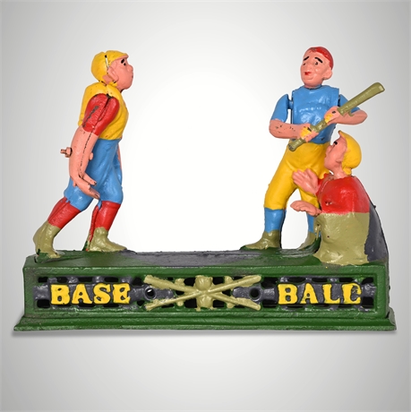 Base Ball Cast Iron Mechanical Bank — Vintage Reproduction