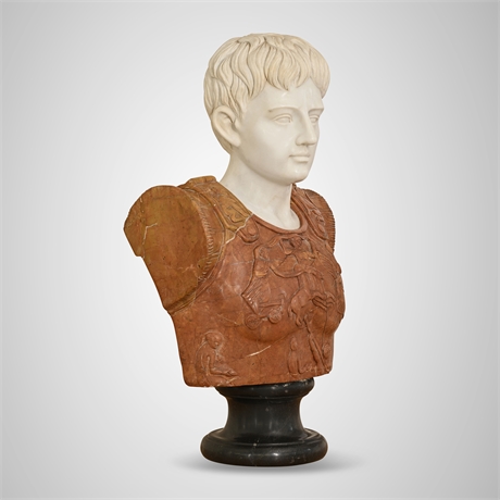 Augustus of Prima Porta Bust — Rosso & White Marble, After Antique