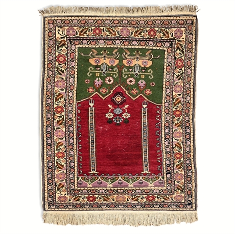 Kayseri Mercerized Cotton Prayer Rug, Turkey, 3rd Qtr 20th C, 3’ x 4’10”