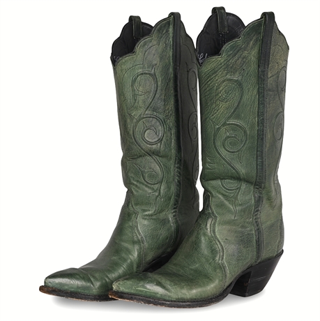 Lucchese Classics Women’s Handmade Green Leather Cowboy Boots 7B USA