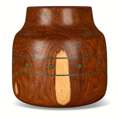 Sherwood Hoffman Mesquite Vessel w/ Crushed Turquoise Inlay, Signed
