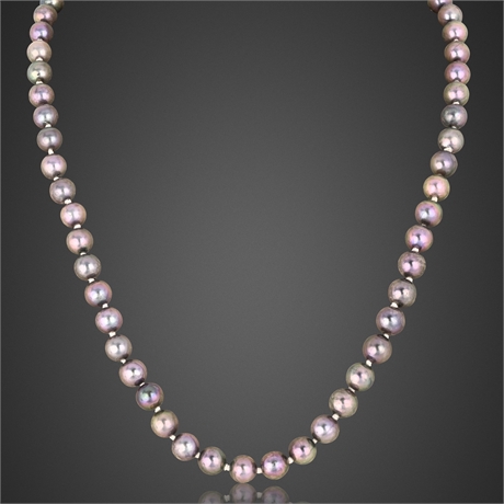 14K Gold Black Cultured Pearl Necklace – 18", Grey-Green Overtone, Appraised