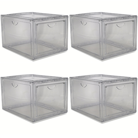 Stackable Clear Storage Boxes – Set of 4, Dual-Door Access