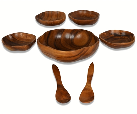 Vintage Monkeypod Acacia Wood Serving Set - 7 Piece