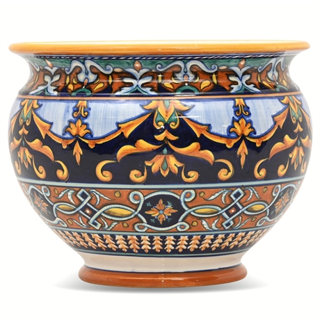 Franco Mari Deruta Italian Hand-Painted Ceramic Cachepot, 1998