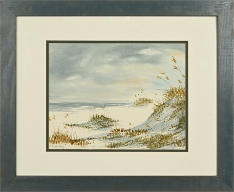 Vintage N.M. Weber Coastal Seascape Watercolor