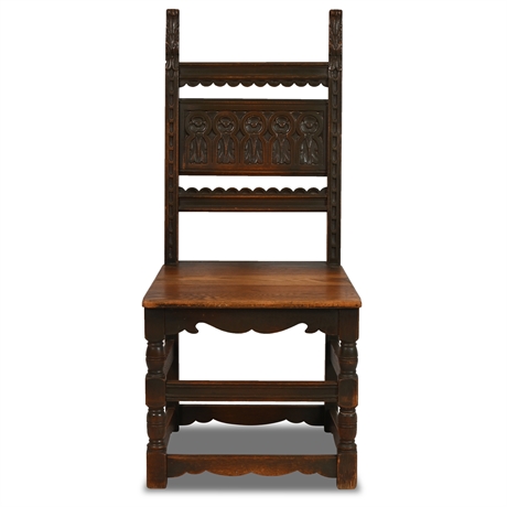 Antique Carved Oak Tudor Style Chair