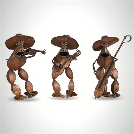 Vintage Mexican Import Steel Mariachi Frog Figures — Set of 3