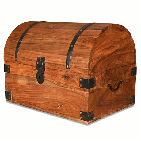 Rustic Wood Treasure-Style Dome Trunk w/ Iron Hardware, 15"