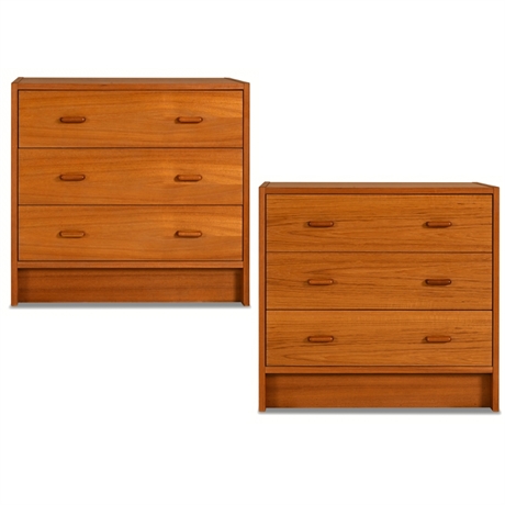 Teak 3-Drawer Chest Pair, Danish Modern Sculpted Pulls, Plinth Base