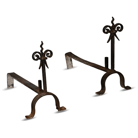 Pair of 19th Century Forged Fireplace Andirons