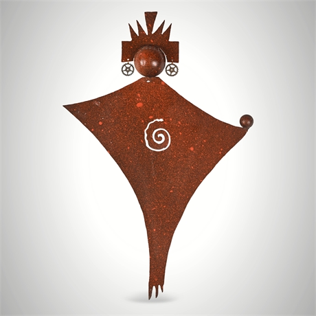 Abstract Steel Wall Sculpture – Spiral Motif, Copper Details