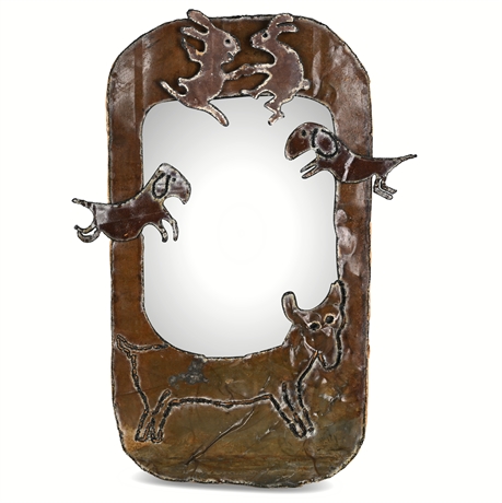 Monte Dixon ’92 Patinated Steel Mirror with Magnetic Animal Motifs