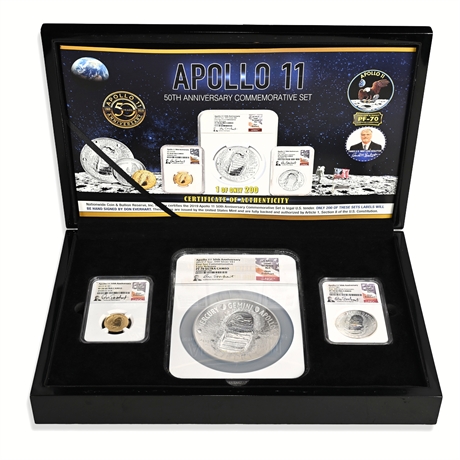 2019 Apollo 11 3-Coin Set PF70 UC — 1 of 200 Signed by Don Everhart