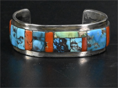 Vintage Inlaid Turquoise & Coral Bracelet