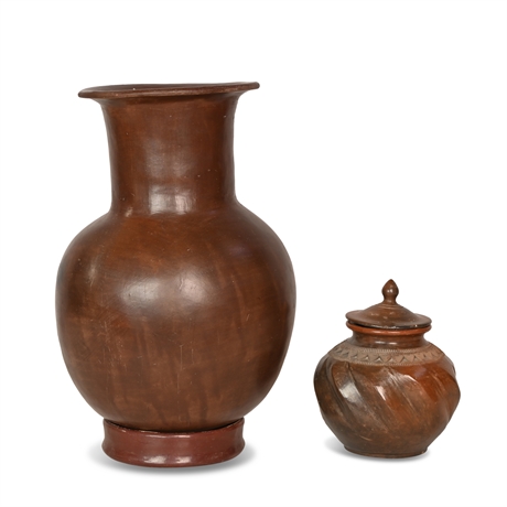 Pair Mexican Folk Art Pottery Vases