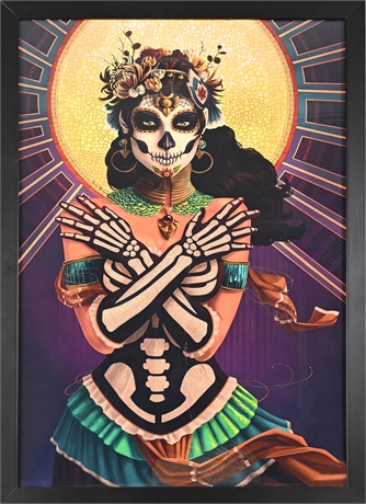 La Catrina Framed Print – Dia de los Muertos Skeleton Art 32x22