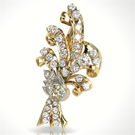 Vintage 14K Gold & 4.00 ctw Diamond Floral Spray Brooch – Marked 585