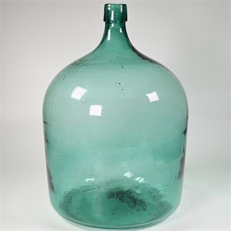 Large Antique Early Hand Blown Green Demijohn Carboy Wine Bottle