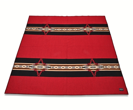Pendleton USA 100% Wool Robe Blanket – Red & Black Southwest Pattern, 64" Square