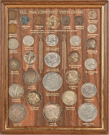 28 Coin Framed U.S. 20th Century Coins