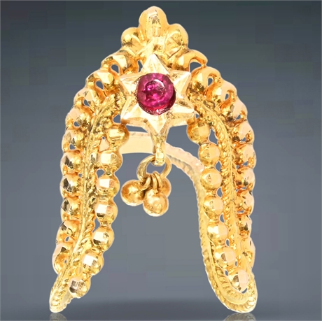 22K Tamil Bridal Vanki Ring with Ruby Accent