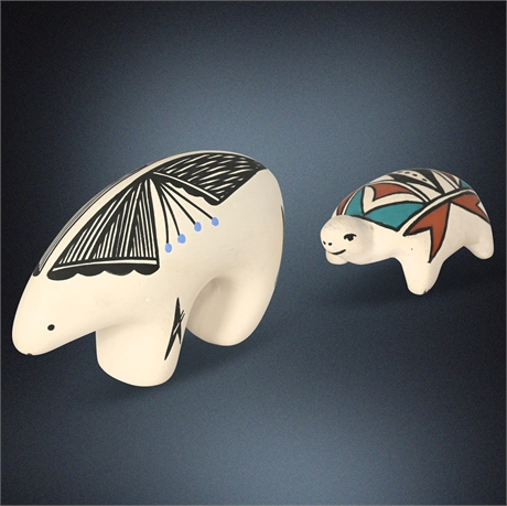 Pair of Acoma Pottery Figurines – Bear and Turtle