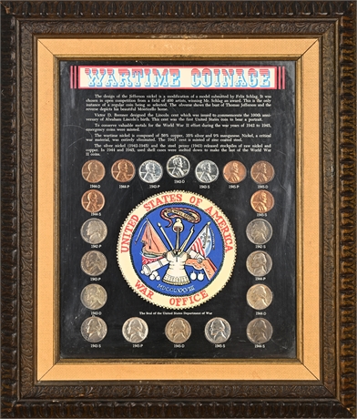 WWII Wartime Coinage Set – Dept. of War Seal, Framed Lincoln & Jefferson Coins