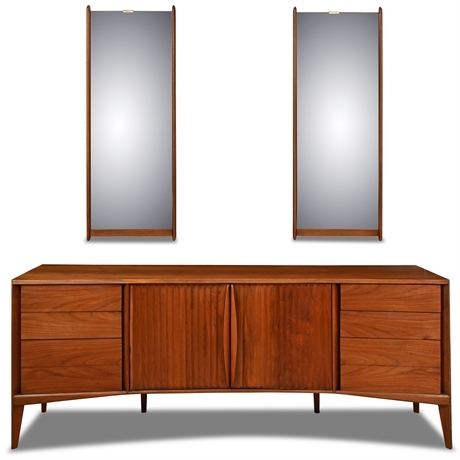 Mid-Century Walnut Dresser with Mirrors by Unagusta Furniture