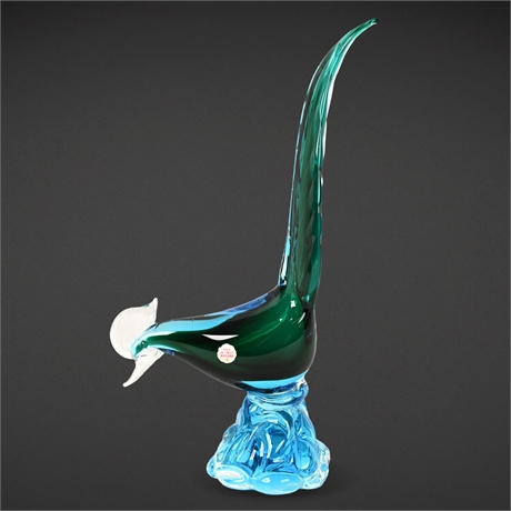 Murano Sommerso Glass Bird Sculpture – Green & Blue, 13.25"