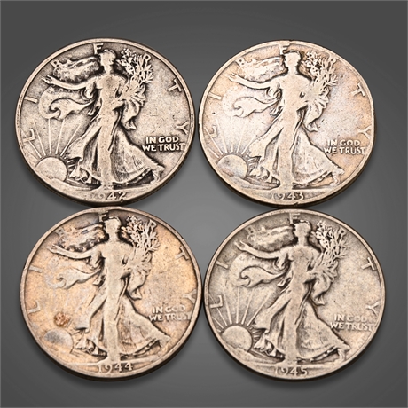 (4) 1940's Walking Liberty Half Silver Dollars