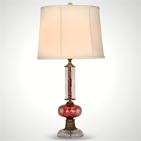 Antique Cranberry Cut to Clear Lamp