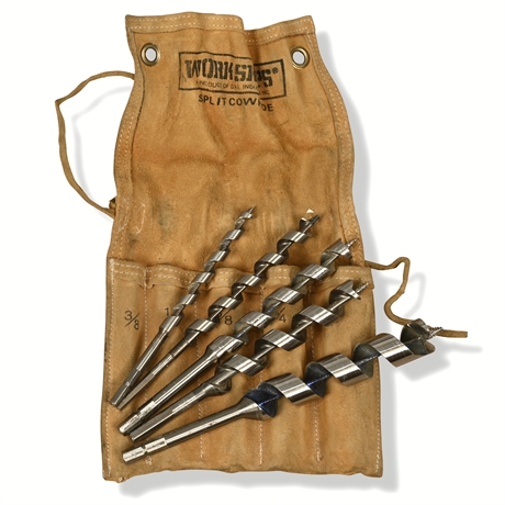 5-Piece Auger Drill Bit Set with Split Cowhide Sleeve - Irwin & Japan