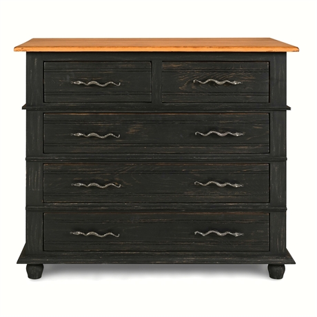 Handcrafted Mexican Pine 5-Drawer Chest — Distressed Black, Custom Snake Pulls​​