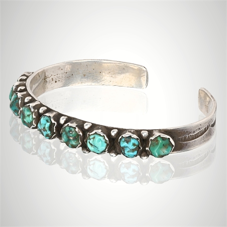 1940s–50s Zuni Sterling Silver & Turquoise Petit Point Cuff Bracelet
