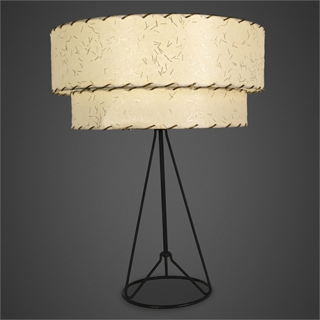 Atomic MCM Tripod Table Lamp — Two-Tier Fiberglass Shade, 1950s