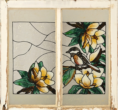 Magnolia Faux Stained Glass in Window Frame