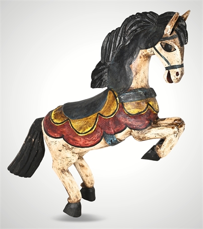 Vintage Mexican Hand-Carved & Painted Wooden Horse, Folk Art