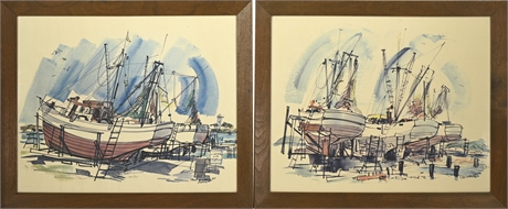 Pair Mid Century Framed Nautical Prints