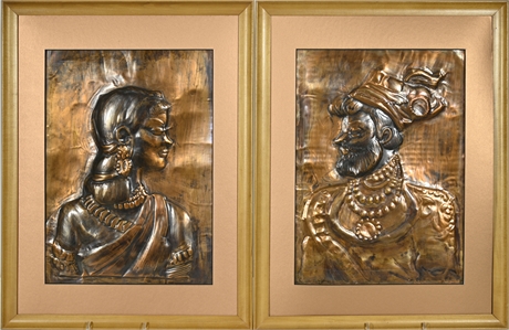 Pair Embossed Copper Portraits