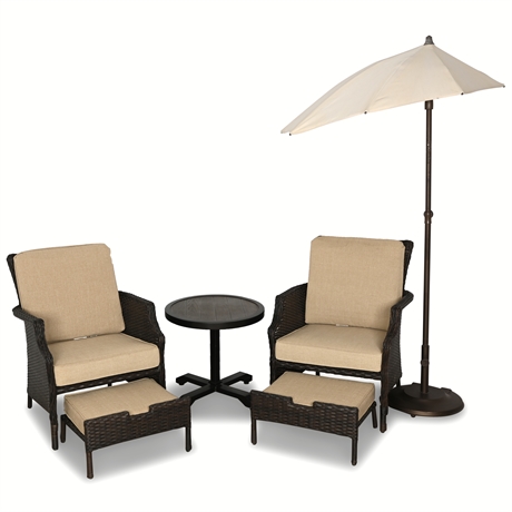 Hampton Bay® Outdoor Patio Seating Set with Sunbrella Umbrella