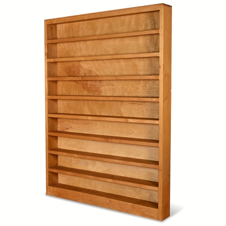 Large Solid Wood Wall Display Shelf with Eight Fixed Shelves