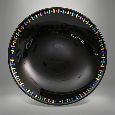 Contemporary Fused Black Glass Low Bowl with Dichroic Confetti Rim
