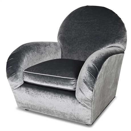 Art Deco Style Silver & Charcoal Velvet Club Chair