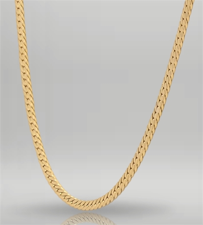 14K Yellow Gold Herringbone Chain Necklace, Italy, 18.5"