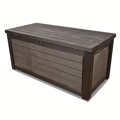 Keter Rockwood 150-Gallon Resin Deck Storage Box — Wood-Look, Lockable