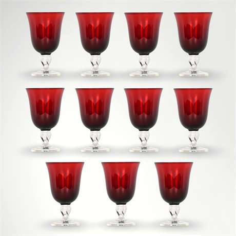 Vintage Cristal D'Arques-Durand Ruby Red Water Goblets - Set of 11, Casual Setti