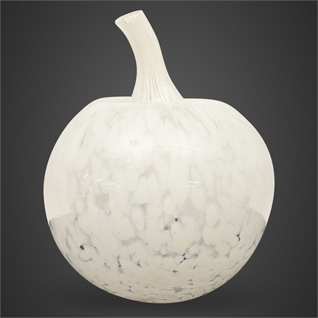 6 lb Hand-Blown White Opaline Glass Pumpkin, Polished Pontil