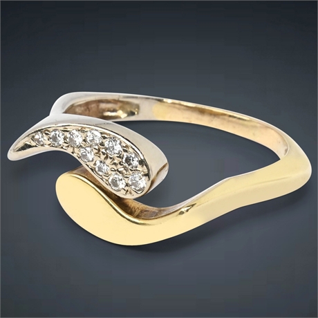 10K Yellow & White Gold Wave Ring with Natural Diamonds